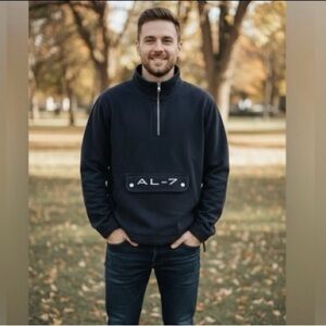 American Living AL-7 Vintage 2000s Half-Zip Black Pullover Sweater Mens Large